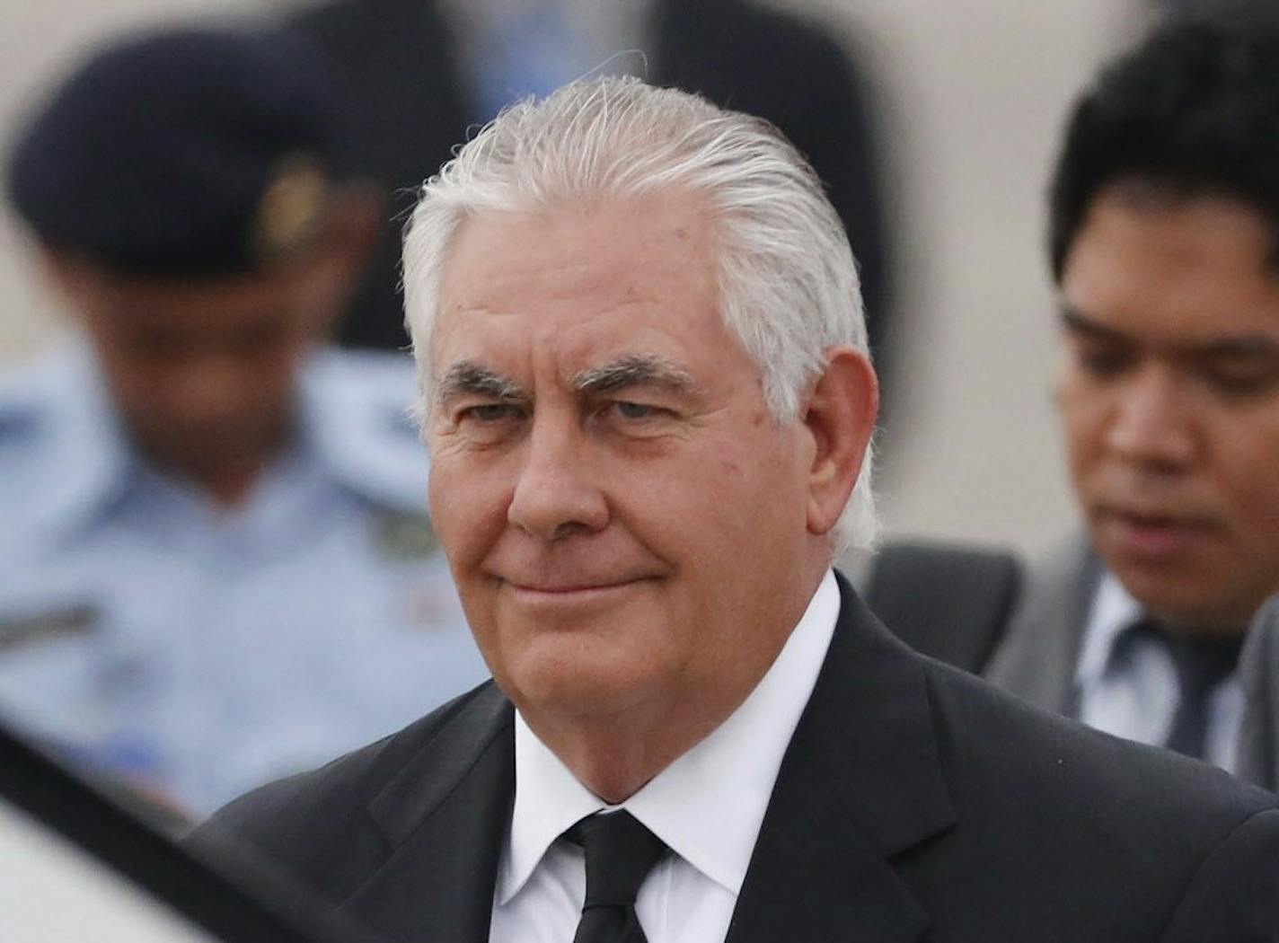 U.S. Secretary of State Rex Tillerson arrives at a military base in Subang, Malaysia, Tuesday, Aug. 8, 2017.