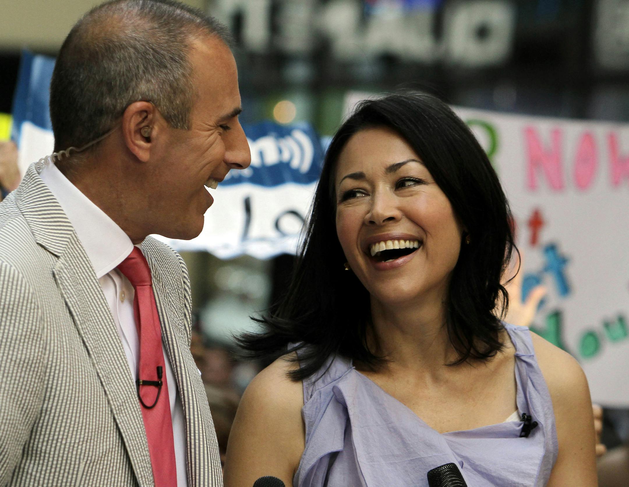 FILE - In this July 22, 2011 file photo, NBC "Today" television program co-hosts Matt Lauer and Ann Curry appear during a segment of the show in New York. A source with knowledge of the show who spoke on condition of anonymity because the source was not authorized to speak on the matter said Wednesday, June 20, 2012 that NBC is discussing a plan to ease Curry out of the co-hosting role. The New York Times first reported these discussions on Wednesday. (AP Photo/Richard Drew, File) ORG XMIT: MIN2