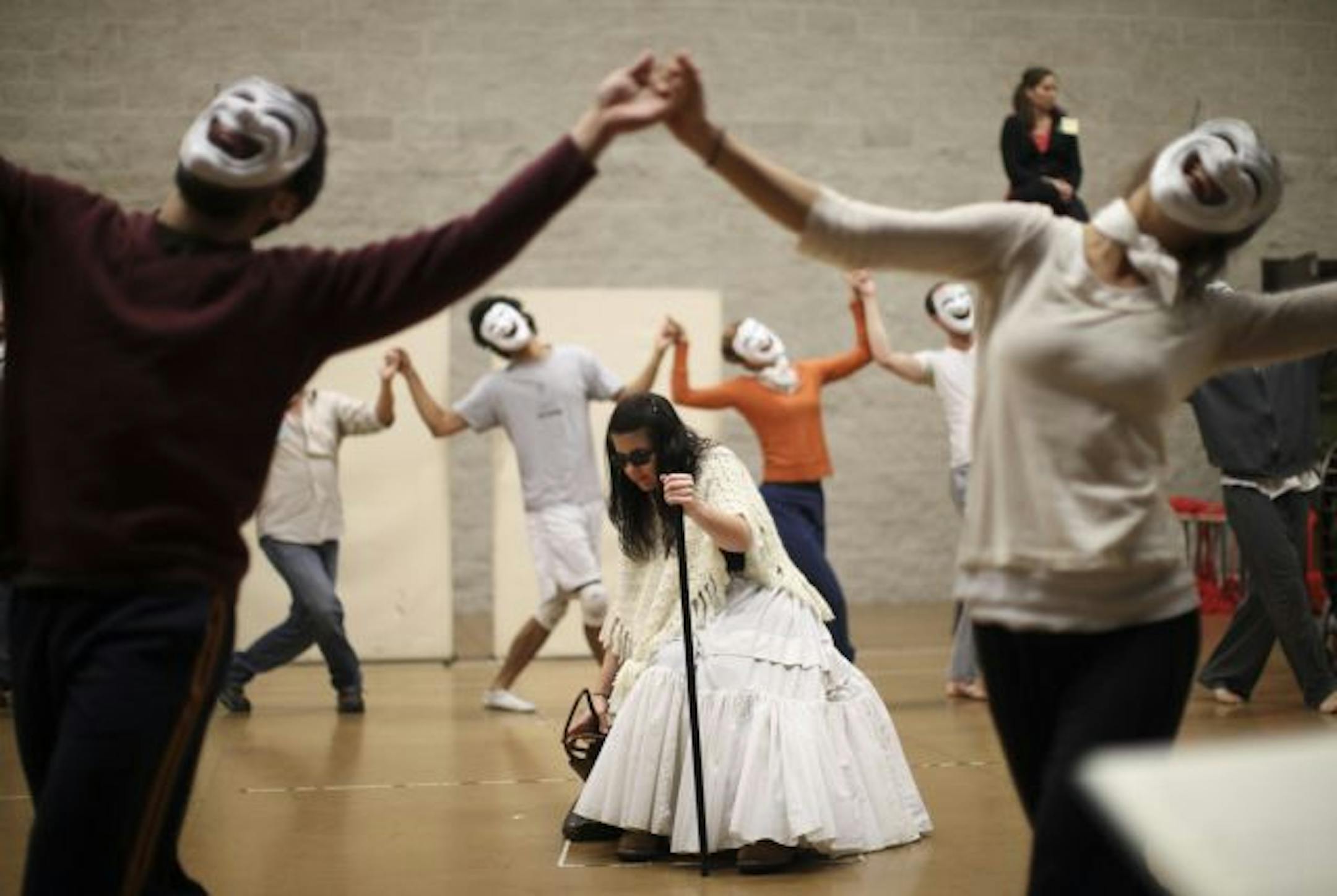 Angela Mortellaro, center, who plays Amore, during rehearsal of a scene from "Orpheus and Eurydice."