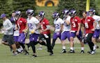 Vikings players worked out at minicamp earlier this month in Eagan.
