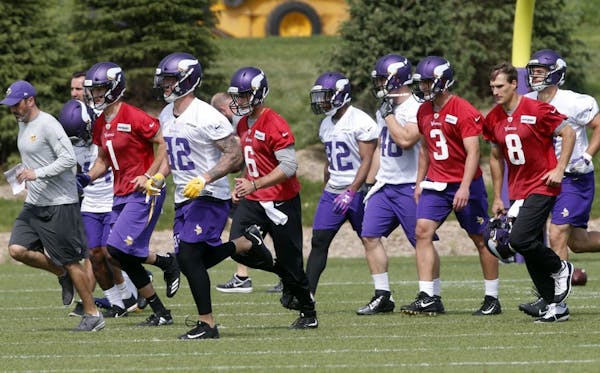 Vikings players worked out at minicamp earlier this month in Eagan.