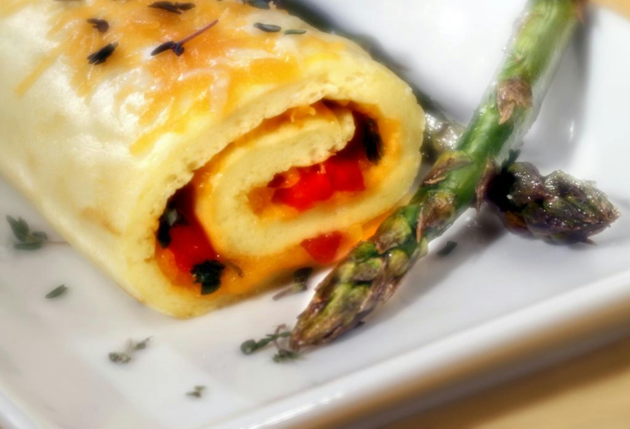 Fill the egg roulade with your choice of toppings.