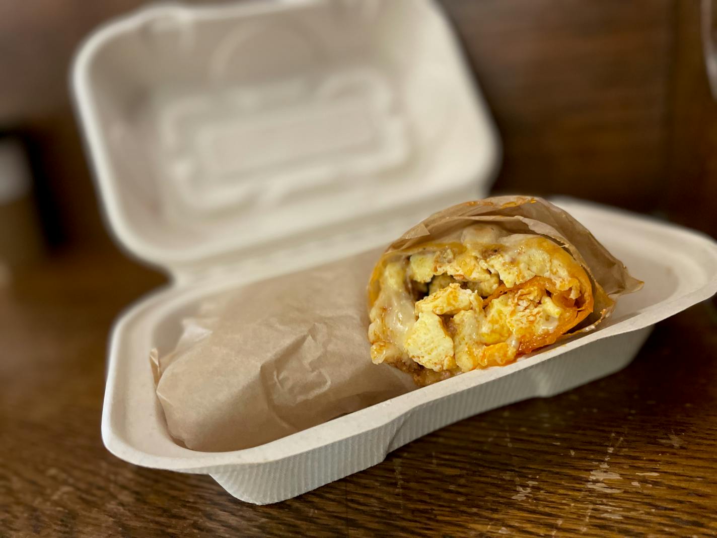 Breakfast burrito with chorizo at Cajeta, a new coffee shop and cafe in White Bear Lake.