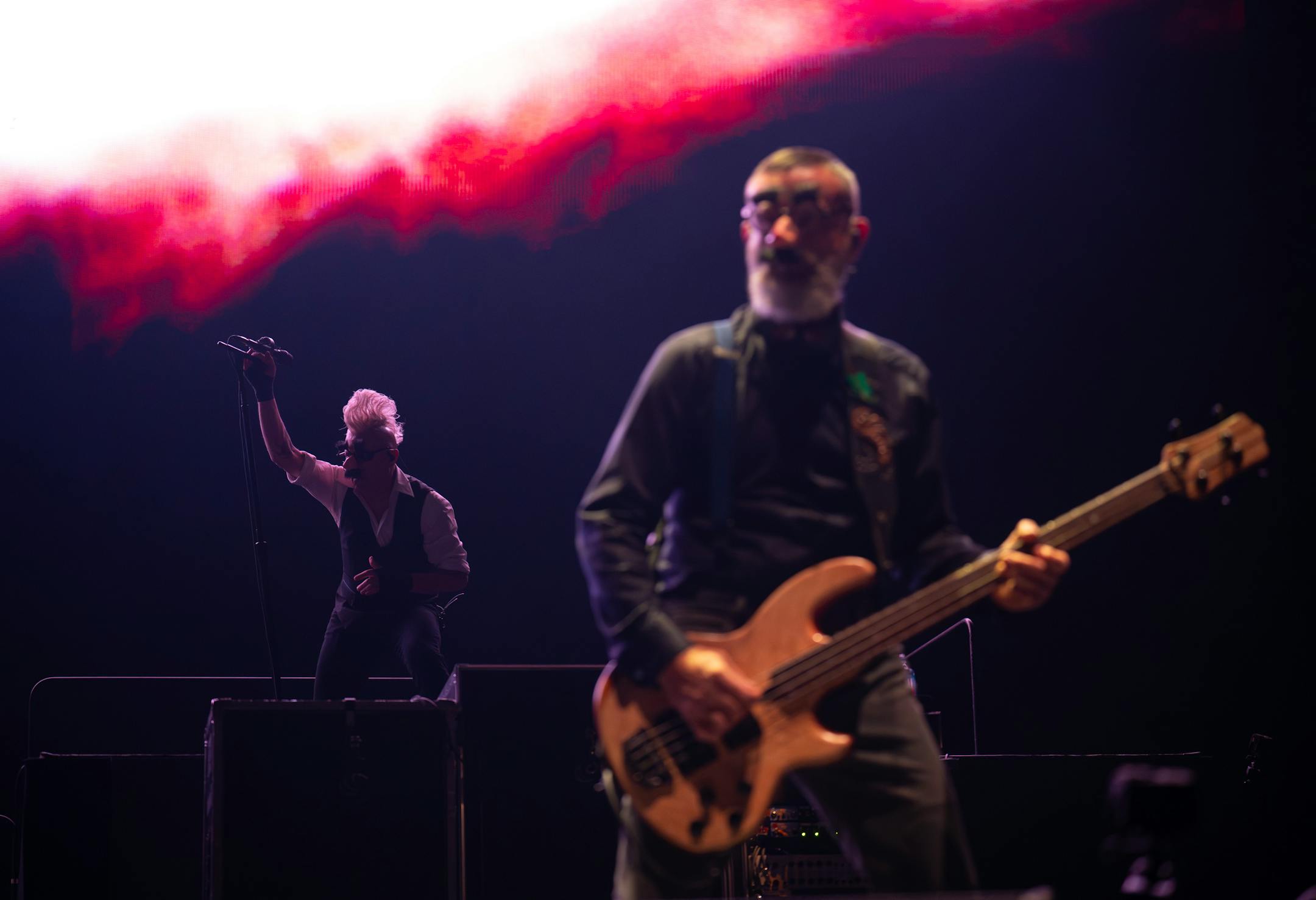 Singer Maynard James Keenan with bassist Justin Chancellor of Tool during the band's first song of their concert Tuesday night, October 31, 2023 at Xcel Energy Center in St. Paul.