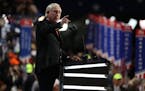 Hall of Fame quarterback Fran Tarkenton addresses the final day of the Republican National Convention at the Quicken Loans Arena in Cleveland, July 21
