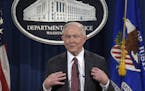 Attorney General Jeff Sessions speaks during a news conference at the Justice Department in Washington, Thursday, March 2, 2017. Sessions said he will