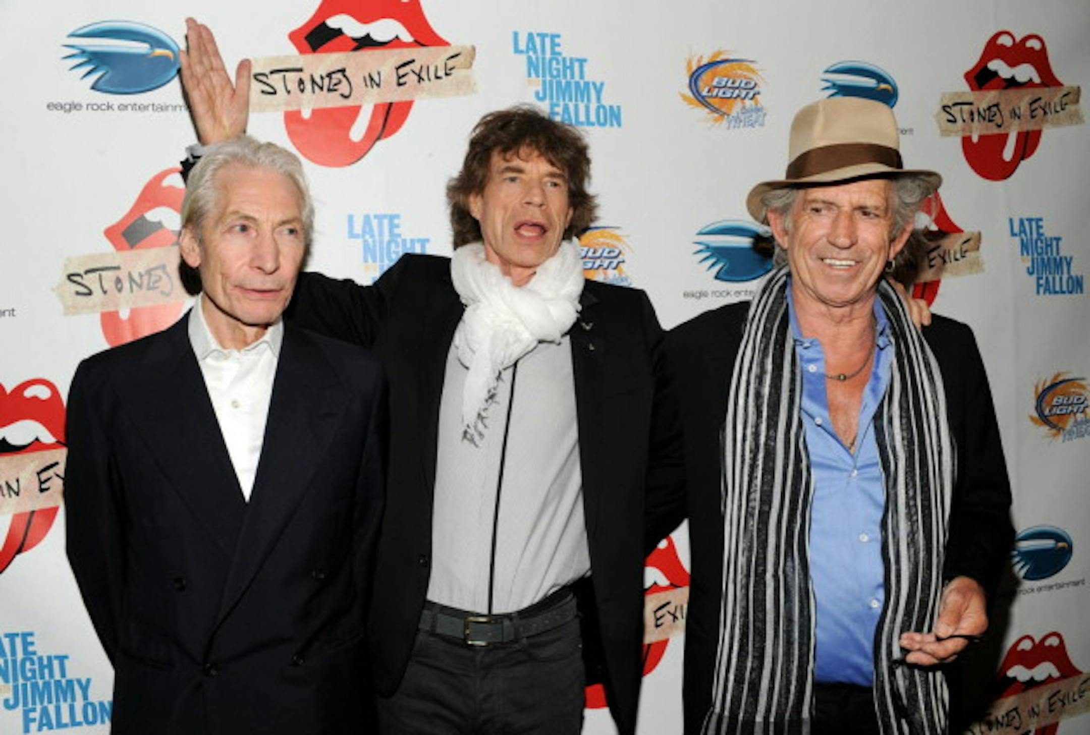 Charlie Watts, Mick Jagger and Keith Richards in 2010 at a screening of "Stones in Exile." / Evan Agostini, Associated Press