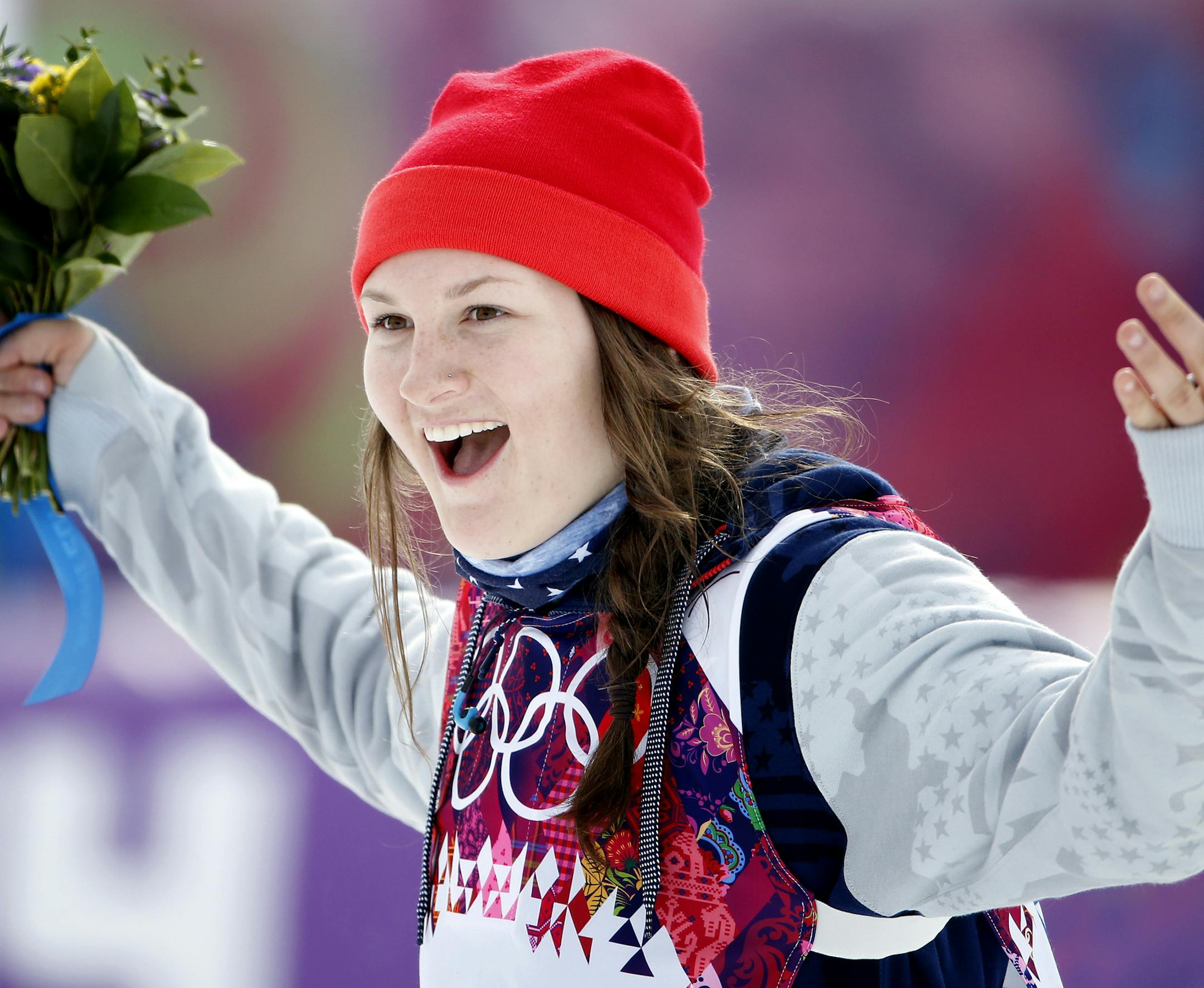 Devin Logan &#x2014; Keri Herman&#x2019;s Olympic roommate &#x2014; celebrated after winning the silver medal in slopestyle.