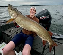 Jesse Bissen of Minneapolis caught a monster muskie in his first outing in pursuit of the species. "It was the thrill of a lifetime to land a Master A
