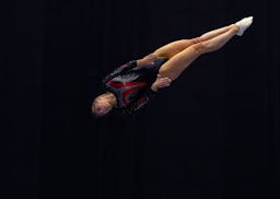 Jessica Stevens competes during the Trampoline finals at Minneapolis Convention Center in Minneapolis, Minn., on Wednesday, June 26, 2024. 