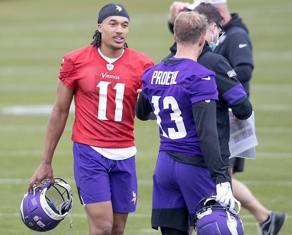 Vikings rookies, including quarterback Kellen Mond, practiced during Friday’s rookie minicamp in Eagan.