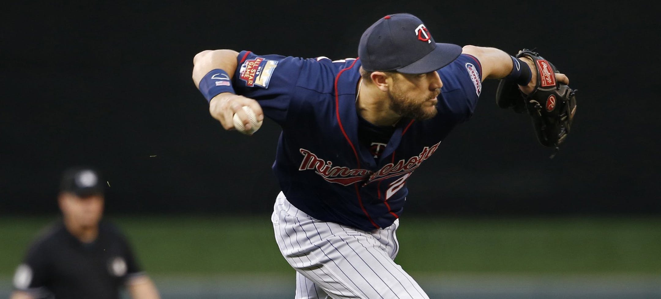 Minnesota Twins third baseman Trevor Plouffe throws out the New York Yankees' Brendan Ryan in the fifth inning at Target Field in Minneapolis on Thursday, July 3, 2014. The Yankees won, 7-4. (Richard Tsong-Taatarii/Minneapolis Star Tribune/MCT) ORG XMIT: 1154750 ORG XMIT: MIN1407032255420642