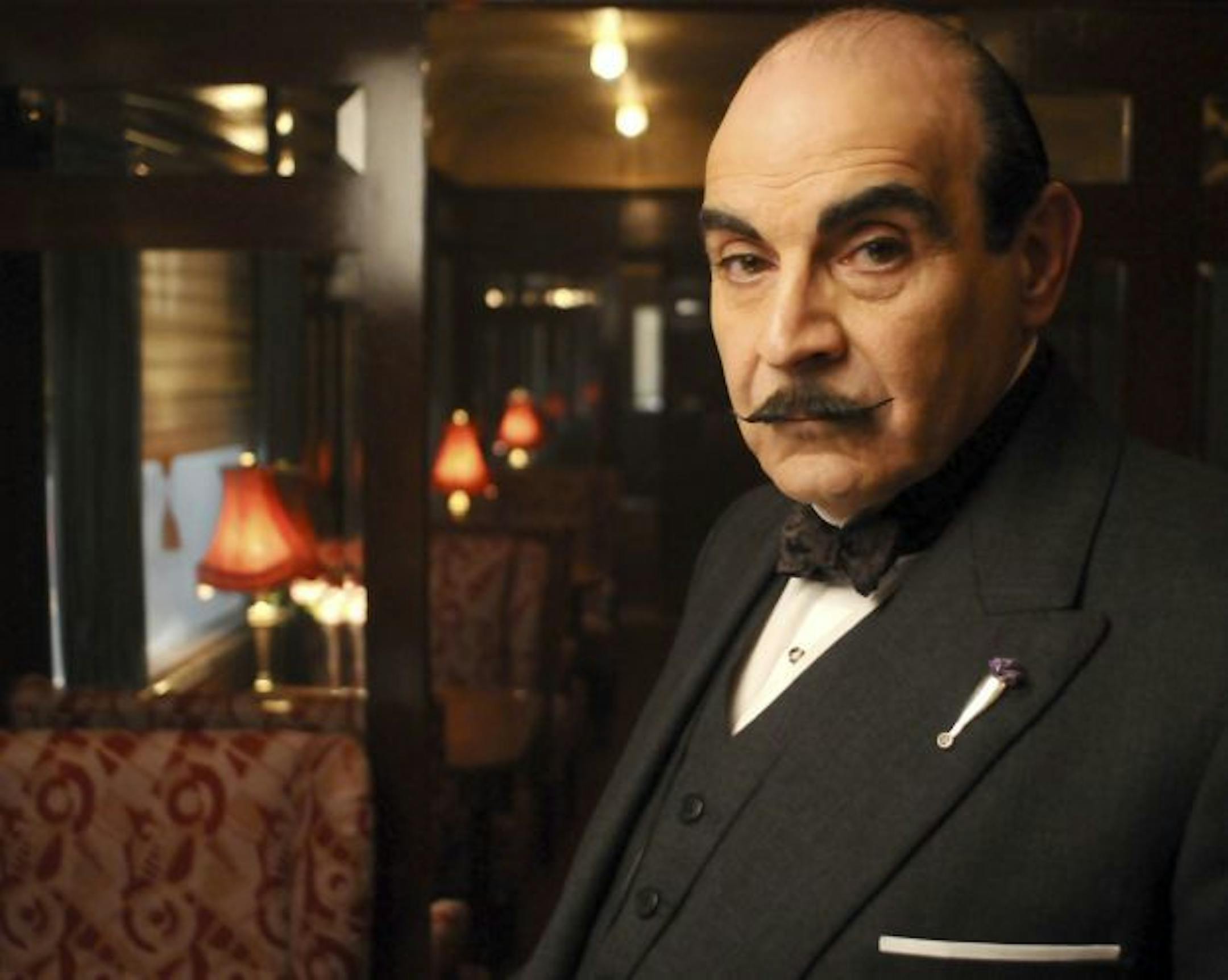 Murder on the Orient Express Sunday, July 11, 2010 at 9 to 10:30pm ET on PBS Poirot solves the greatest case of his career aboard the world�s most glamorous train. Star David Suchet is joined by a first-class rail car full of great actors, including Dame Eileen Atkins, Barbara Hershey, and Hugh Bonneville. Shown: David Suchet as Hercule Poirot