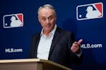 Major League Baseball Commissioner Rob Manfred speaks to members of the media following an owners' meeting, Thursday, June 15, 2023, at MLB headquarte