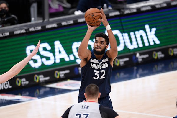 Timberwolves center Karl-Anthony Towns is shooting just 10-for-38, only 26%, from three-point range over his past six games.