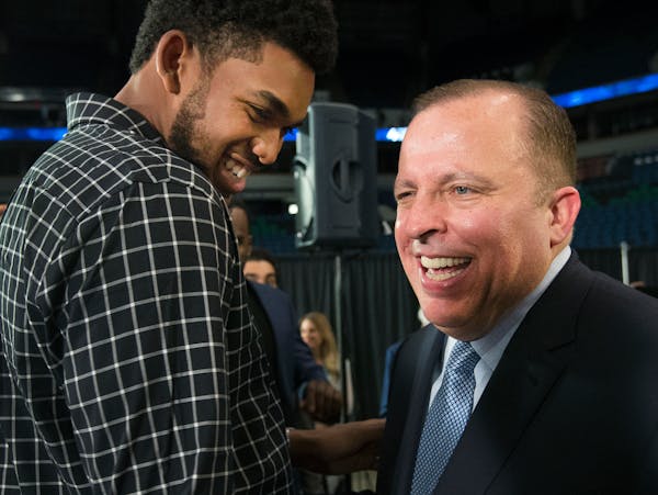 Karl-Anthony Towns joked with Minnesota Timberwolves President of Basketball Operations and Head Coach Tom Thibodeau