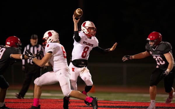 Stillwater quarterback Max Shikenjanski, above in a 28-21 loss to Eden Prairie a year ago, will lead the Ponies against the Eagles again on Wednesday.