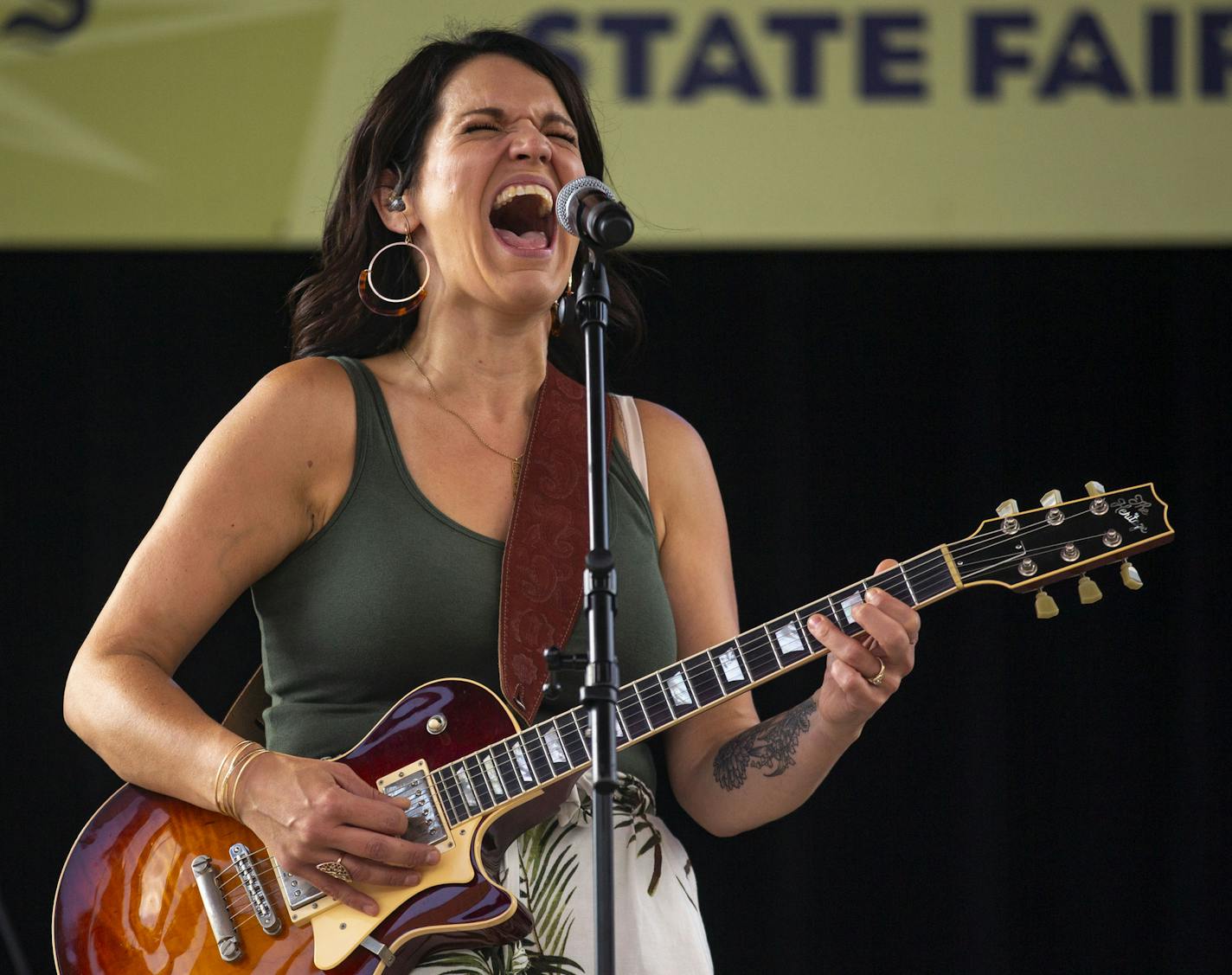 Joyann Parker performed at the West End theater at the Minnesota State Fair on Friday August 23, 2019. Parker and her band is from Minneapolis, MN and sang a mix of R&B and Blues for a packed crowd.]
ALEX KORMANN &#x2022; alex.kormann@startribune.com
Free concerts are spread throughout the state fair each day with everything from local bands to international groups to international super stars. People are encouraged to get up, dance and let loose as they sample music from every genre and generat