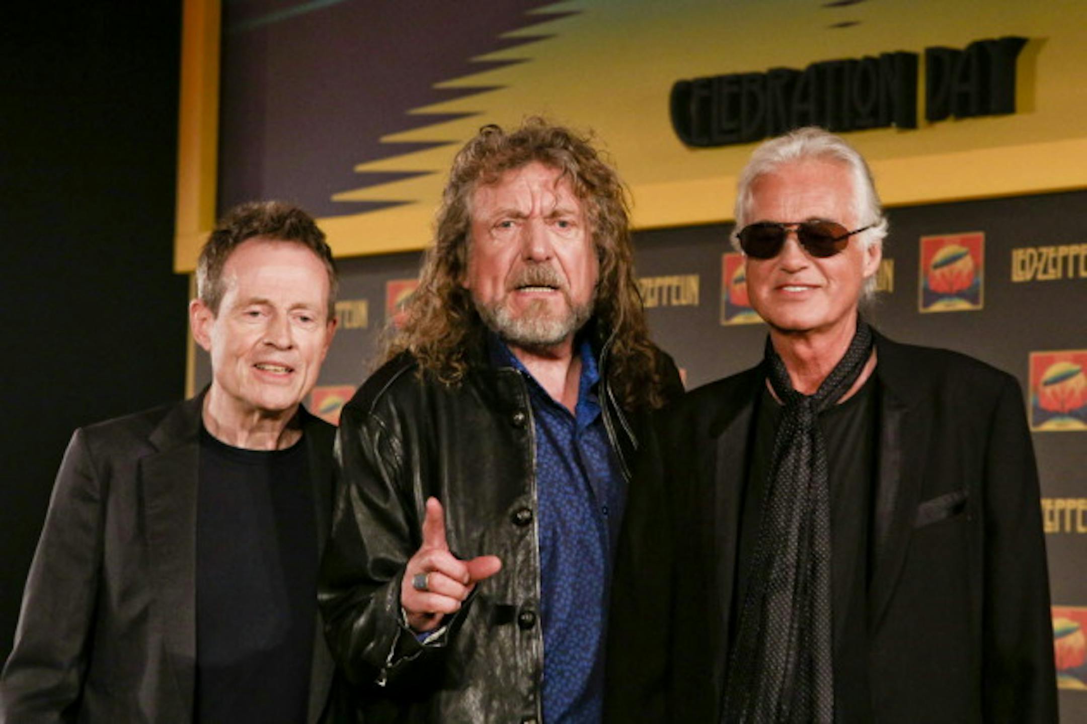 Robert Plant, center, has gotten testy with reunion-inquiring reporters at press conferences promoting "Celebration Day" with bandmates John Paul Jones, left, and Jimmy Page (late drummer John Bonham's son Jason rounded out their '07 lineup). Photo by Miles Willis/Invision/AP