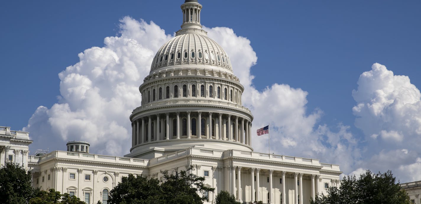 FILE - In this Monday, Sept. 3, 2018 file photo, an American flag flies on the U.S. Capitol in Washington.