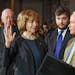 Senator Tina Smith is sworn in by Vice President Mike Pence in a ceremonial swearing in ceremony Wdnesday, Jan. 3, 2018 in Washington,D.C. On the left
