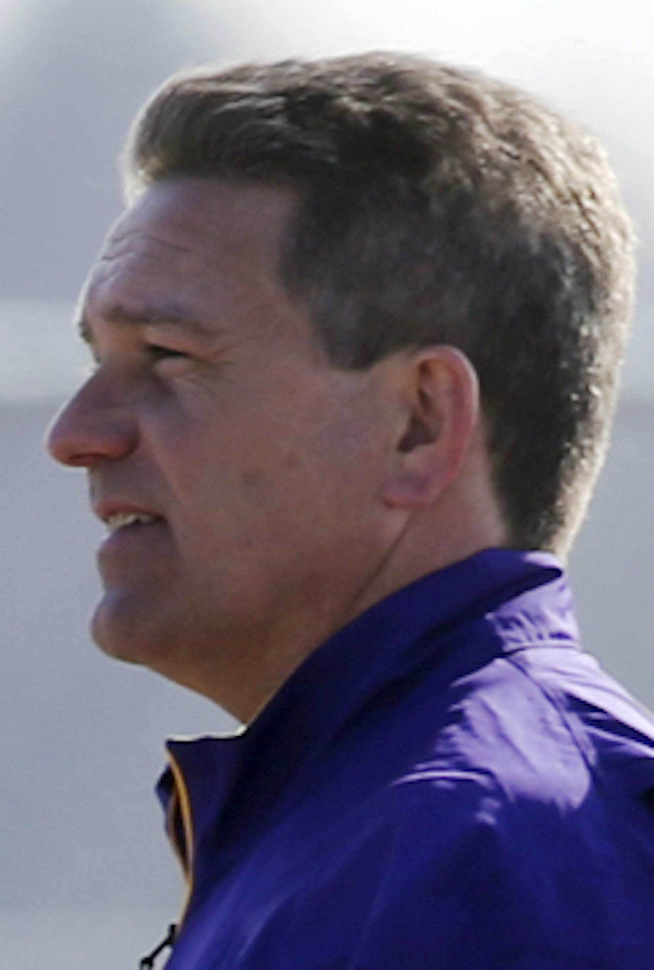 Minnesota State, Mankato coach Todd Hoffner, right, mostly observed the first day of practice as Minnesota State, Mankato associate coach Aaron Keen, left, ran practice Friday, April 18, 2014, in Mankato, MN.](DAVID JOLES/STARTRIBUNE) djoles@startribune.com The Minnesota State, Mankato University football team returned to practice for first time Friday, April 18, 2014, in Mankato, MN, after earlier in the week refusing to practice for reinstated coach Todd Hoffner.