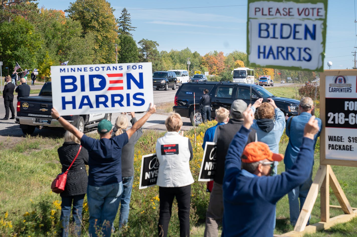 A small group of Biden supporters outside Jerry Alander Carpenter Training Center as Vice President Biden's motorcade arrived.