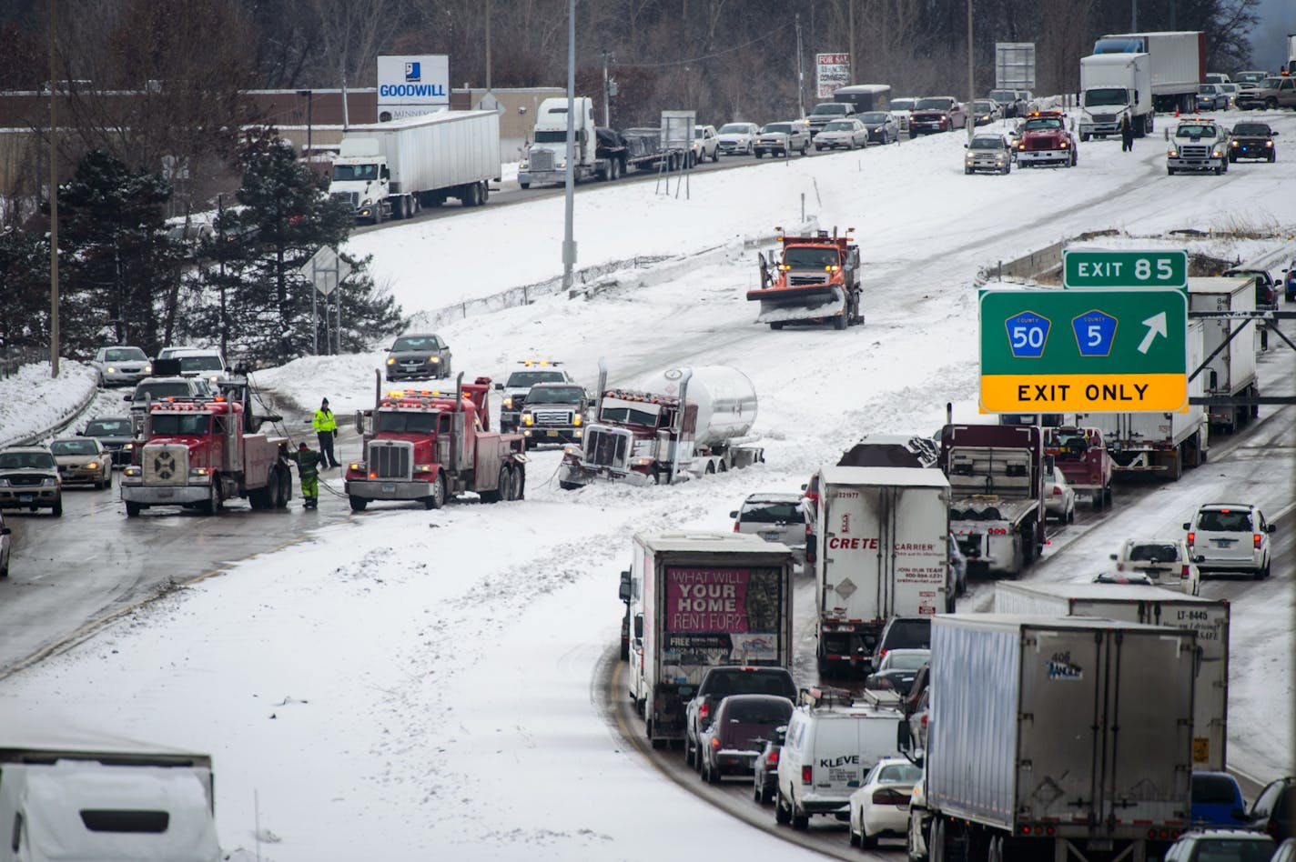 Authorities have closed a section of I-35 in Lakeville because of a pileup. ] GLEN STUBBE * gstubbe@startribune.com Friday, February 28, 2014