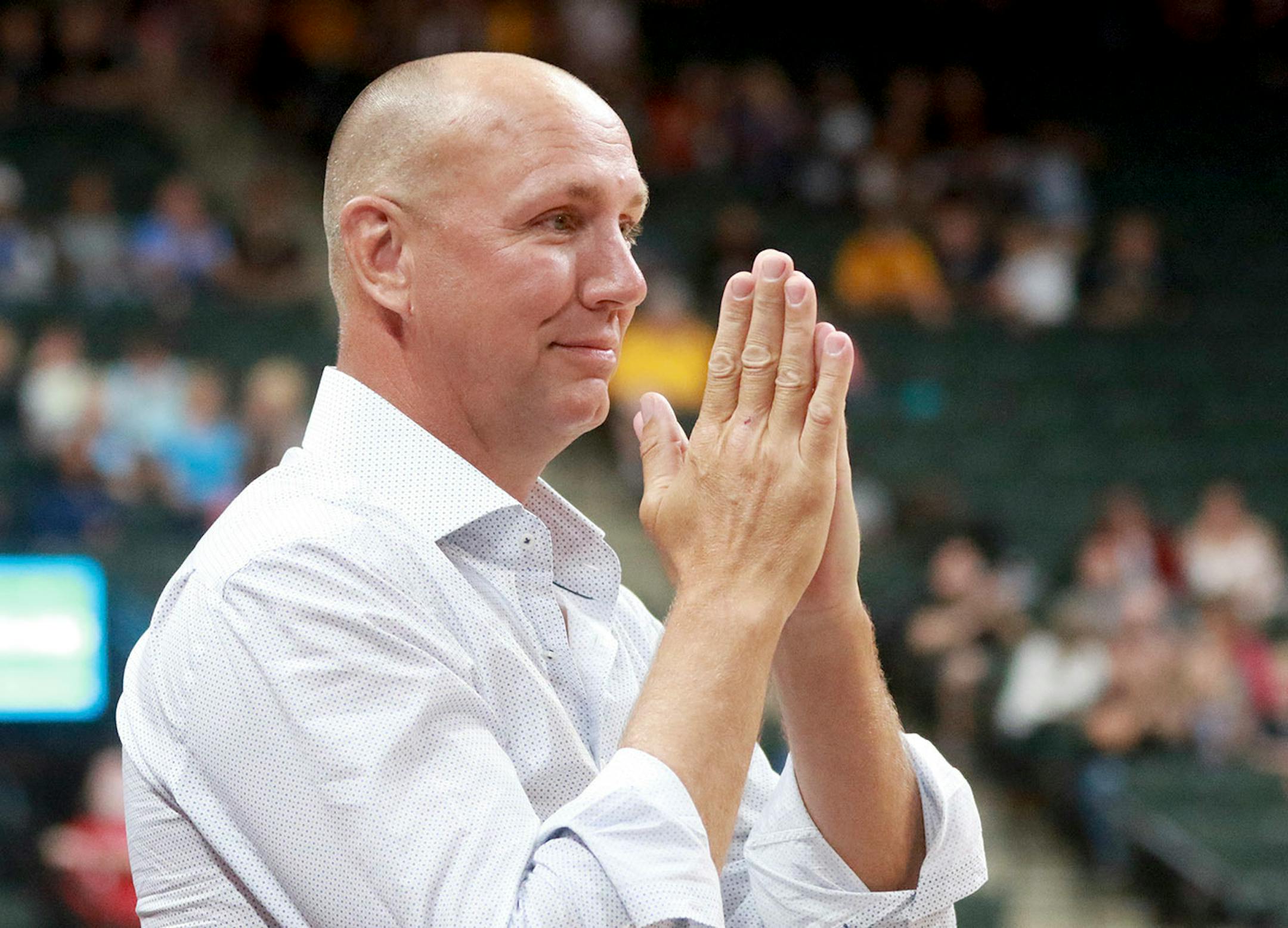 Jim Peterson, a former assistant Minnesota Lynx coach was in attendance and bowed to the applause during the fourth quarter of the Lynx 93-76 win Friday, June 22, 2017, at the Xcel Energy Center in St. Paul, MN.