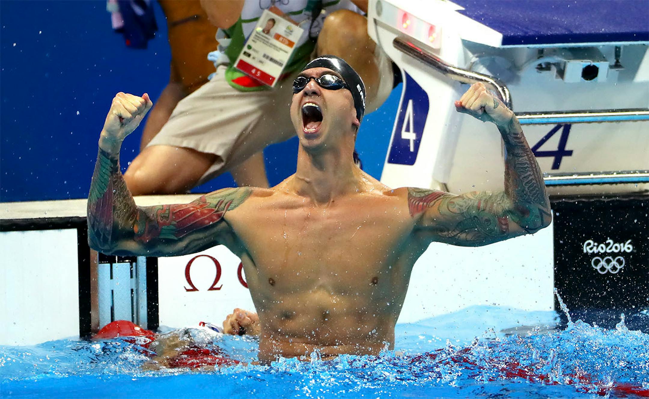 USA�s Anthony Ervin celebrates his gold medal victory in the 50 freestyle.