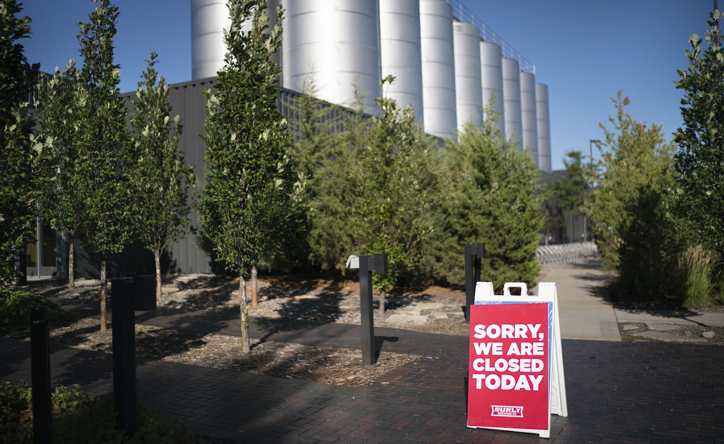 Surly Brewing Co., operator of the state's largest beer hall, is closing that beer hall, the adjacent pizza restaurant and retail shop in early November. It was closed after the announcement in Minneapolis, Minn, on Wednesday, September 2, 2020. ] RENEE JONES SCHNEIDER renee.jones@startribune.com