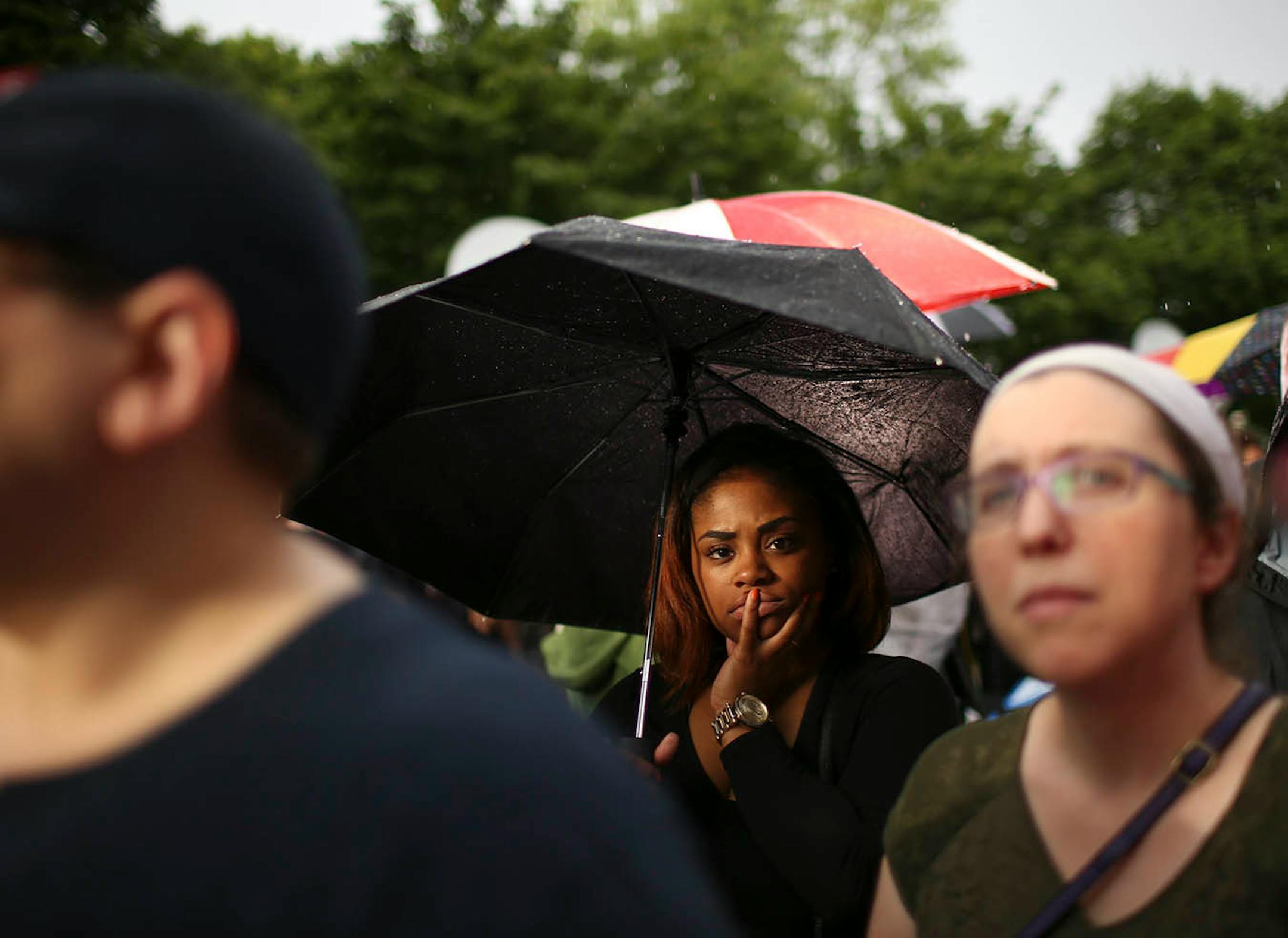 The crowd gathered in the street in front of the Governor's Mansion Thursday evening.