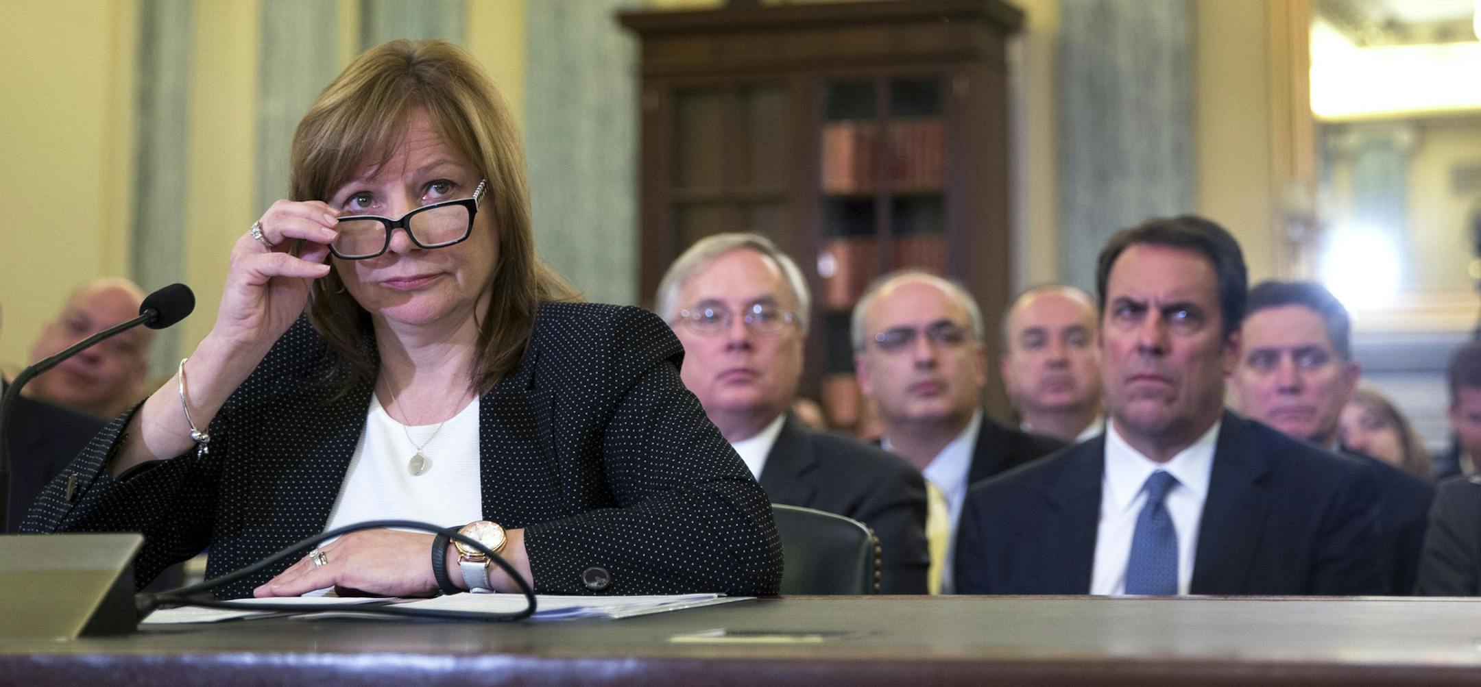 Mary Barra, chief executive of General Motors, testifies during a Commerce, Science, and Transportation subcommittee hearing on Capitol Hill in Washington, April 2, 2104. During the hearing, Sen. Claire McCaskill (D-Mo.)said the company had a “culture of cover-up” that allowed an employee to lie under oath and discouraged quick action on fixing a car defect linked to 13 deaths. (Doug Mills/The New York Times)