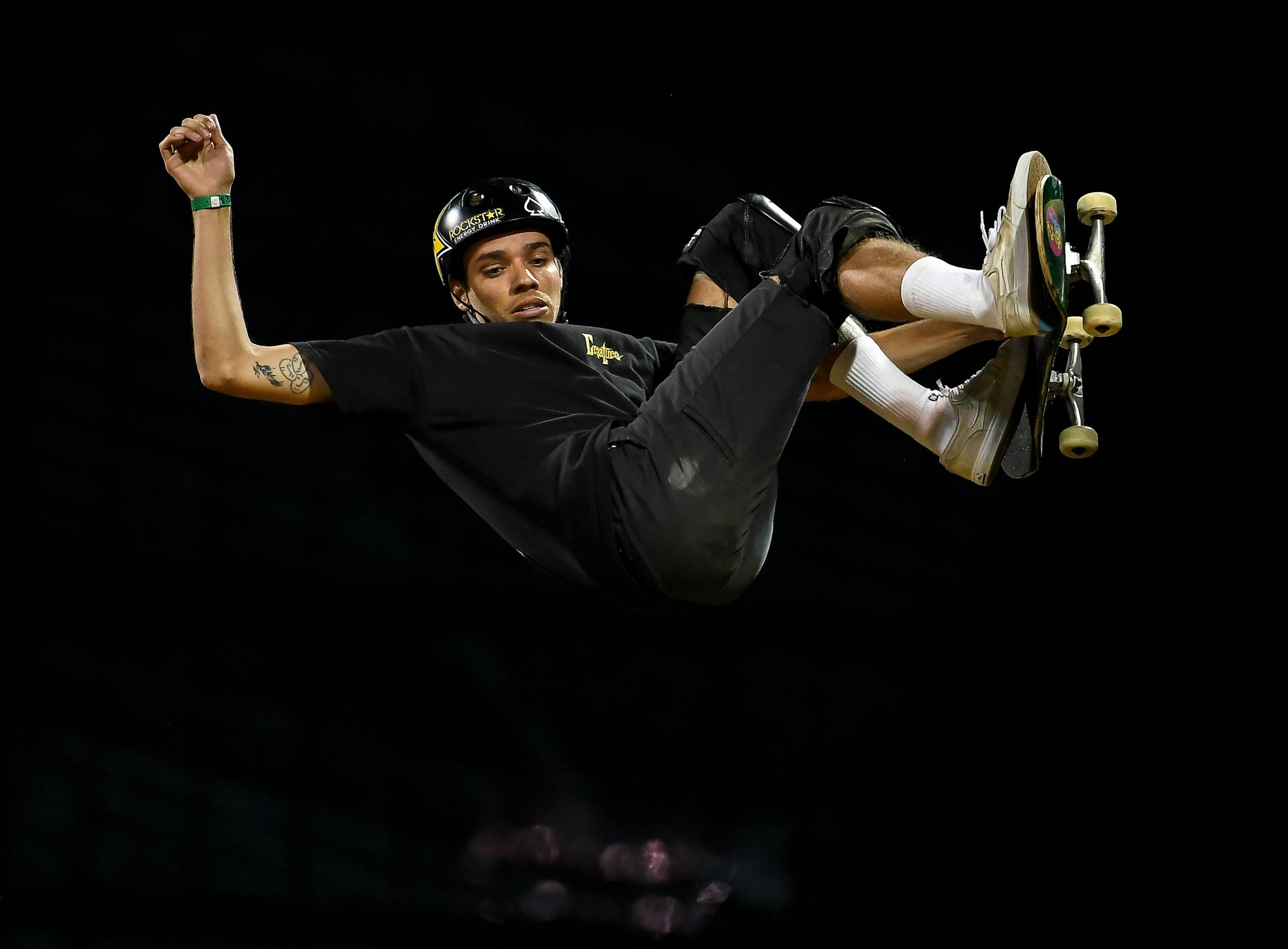 Jimmy Wilkins, of Columbus, Ohio, launched out of the X Games vert ramp during the vert finals Thursday