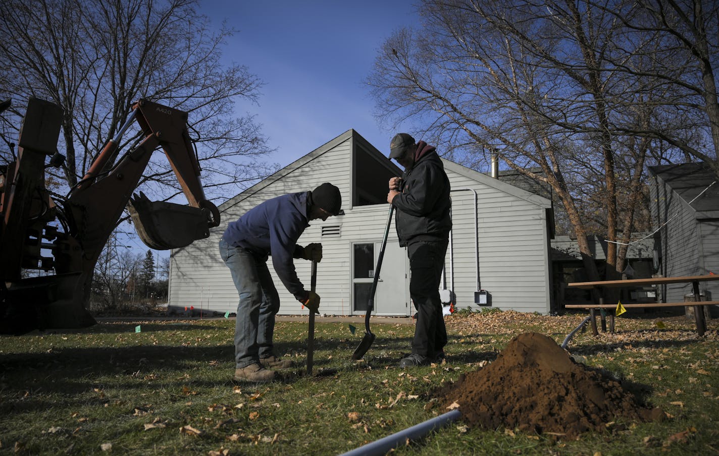 From left, contractors Theodore Schulte and Mark Elphick worked on digging a trench to put in new electric wiring for a construction trailer that is part of the $25.5 million capital improvement project taking part at the Coon Rapids Dam Regional Park. ] Aaron Lavinsky &#x2022; aaron.lavinsky@startribune.com The Coon Rapids Dam Regional Park in Brooklyn Park is getting a name change to Mississippi Gateway Regional Park to celebrate the heart of the park and be welcoming to everyone. The new name