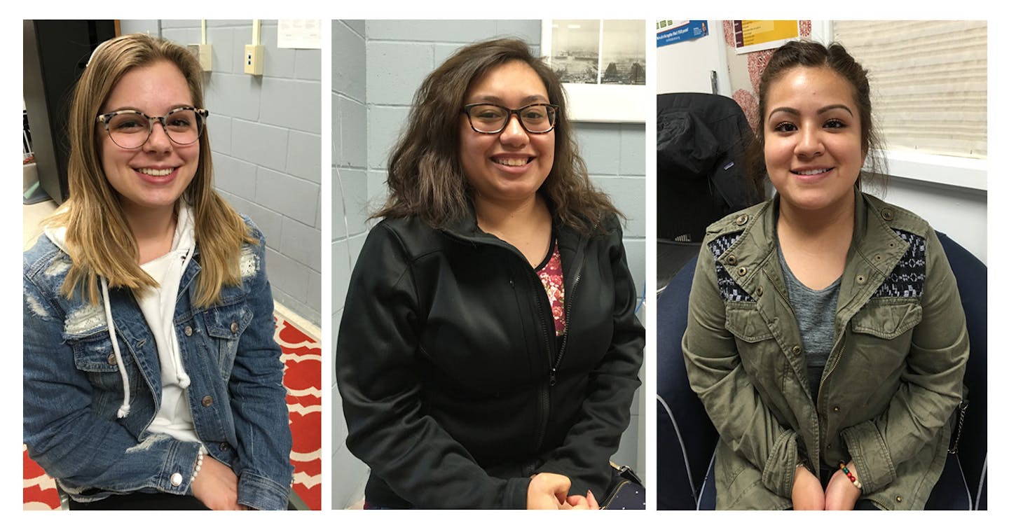 Students (from left) Maggie Lindenfelser, Stephanie Garcia and Odalis Andrade are first-generation college students who have benefited from Northfield's TORCH program.