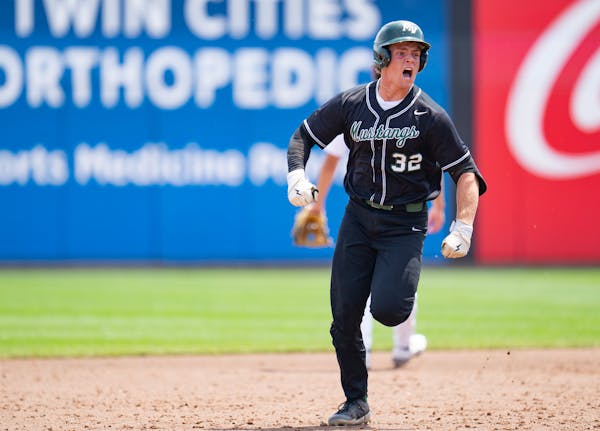 Drew Rogers, shown celebrating a home run for Mounds View in the Class 4A quarterfinals last season, is playing for an Arizona high school this season