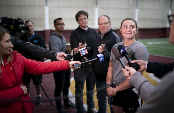 Members of the Gophers softball team, including senior right fielder Maddie Houlihan, met with the media Monday before a Tuesday departure.