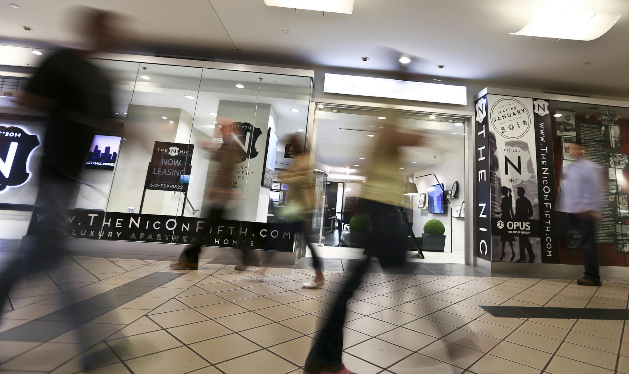 Downtown rental vacancy rates nearly doubled during the first quarter; across the metro vacancy rates were up only sightly, while rents broke $1,000. Nic of Fifth sales center is on the skyway level of the Baker Center on Friday, May 16, 2014, in Minneapolis, Minn. ] RENEE JONES SCHNEIDER • reneejones@startribune.com