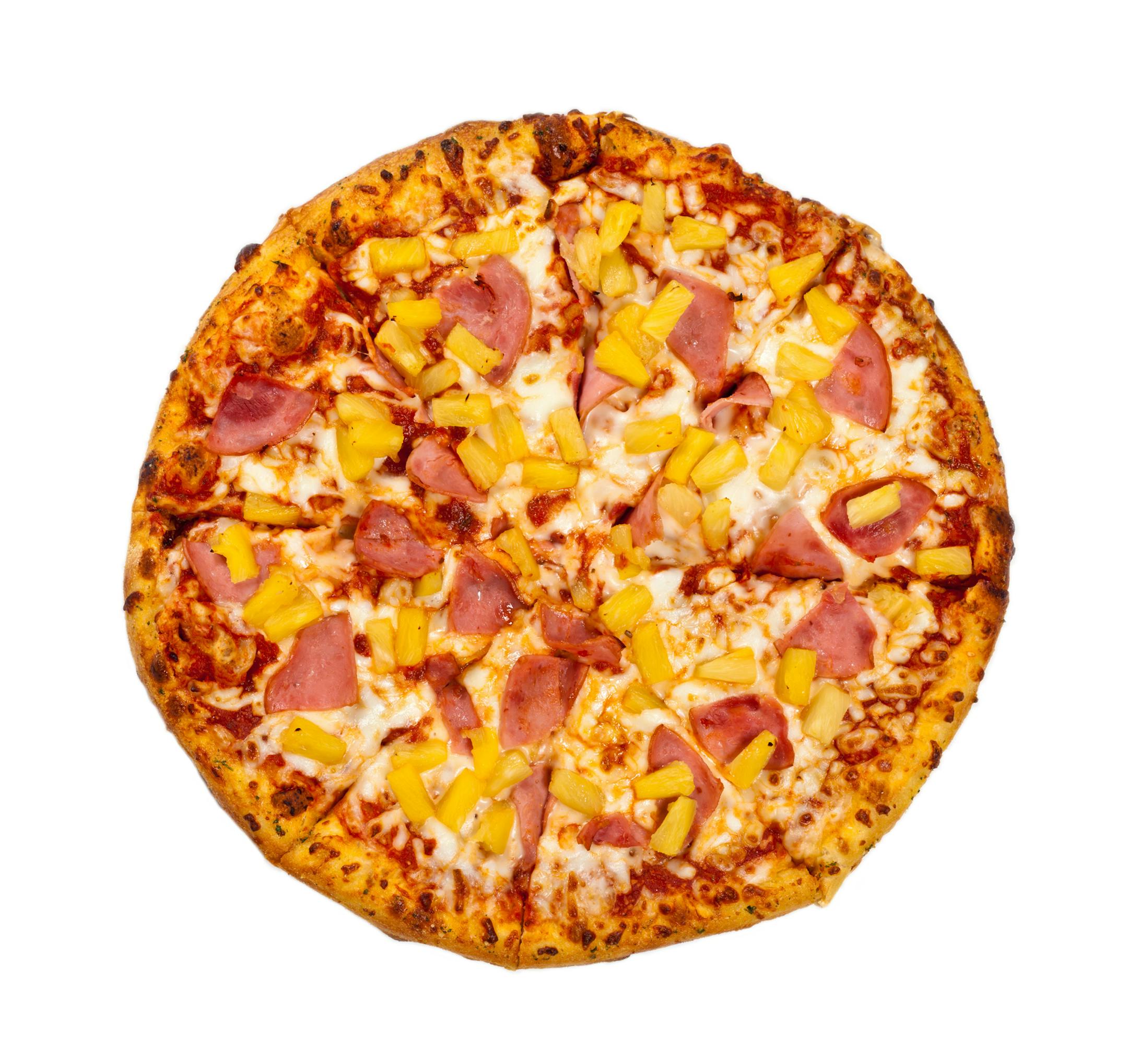 Homemade Hawaiian Ham and Pineapple Pizza isolated on white background. istock
