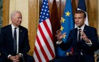 President Joe Biden and President Emmanuel Macron of France meet in Rome, Oct. 29, 2021.