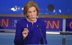 In this Spet. 16, 2015, photo, Republican presidential candidate, businesswoman Carly Fiorina makes a point during the CNN Republican presidential deb