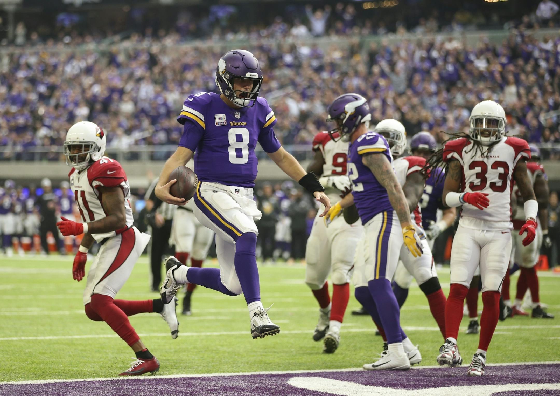 Kirk Cousins pranced into the end zone untouched on a seven-yard touchdown run in the third quarter.