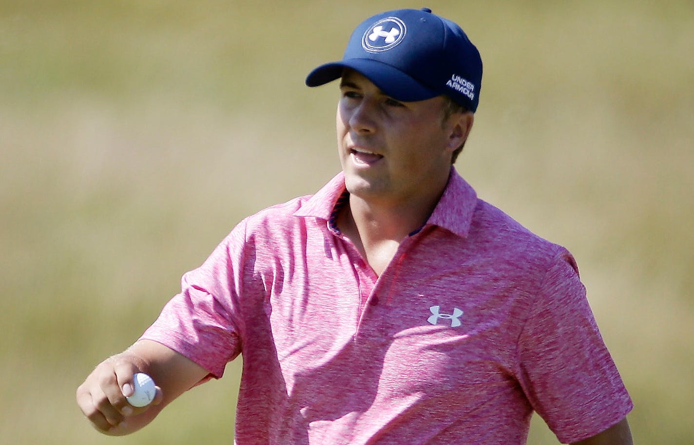 Jordan Spieth reacts after a birdie on the first hole during the third round of the PGA Championship on Saturday at Whistling Straits. Spieth would make much more noise later in his round.