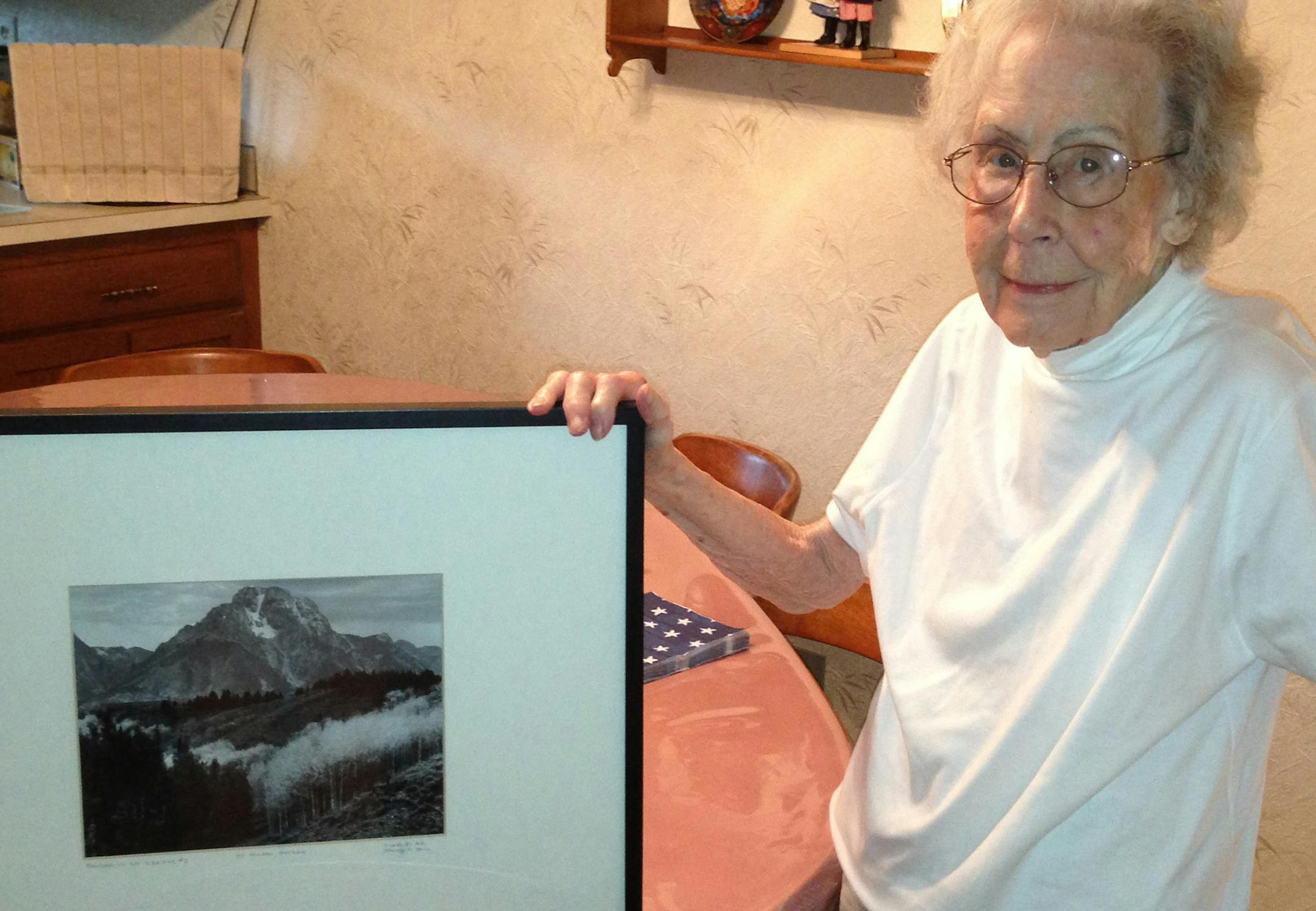 Mary Kokosh, 89, with &#x201c;Mount Moran,&#x201d; an Ansel Adams photograph.