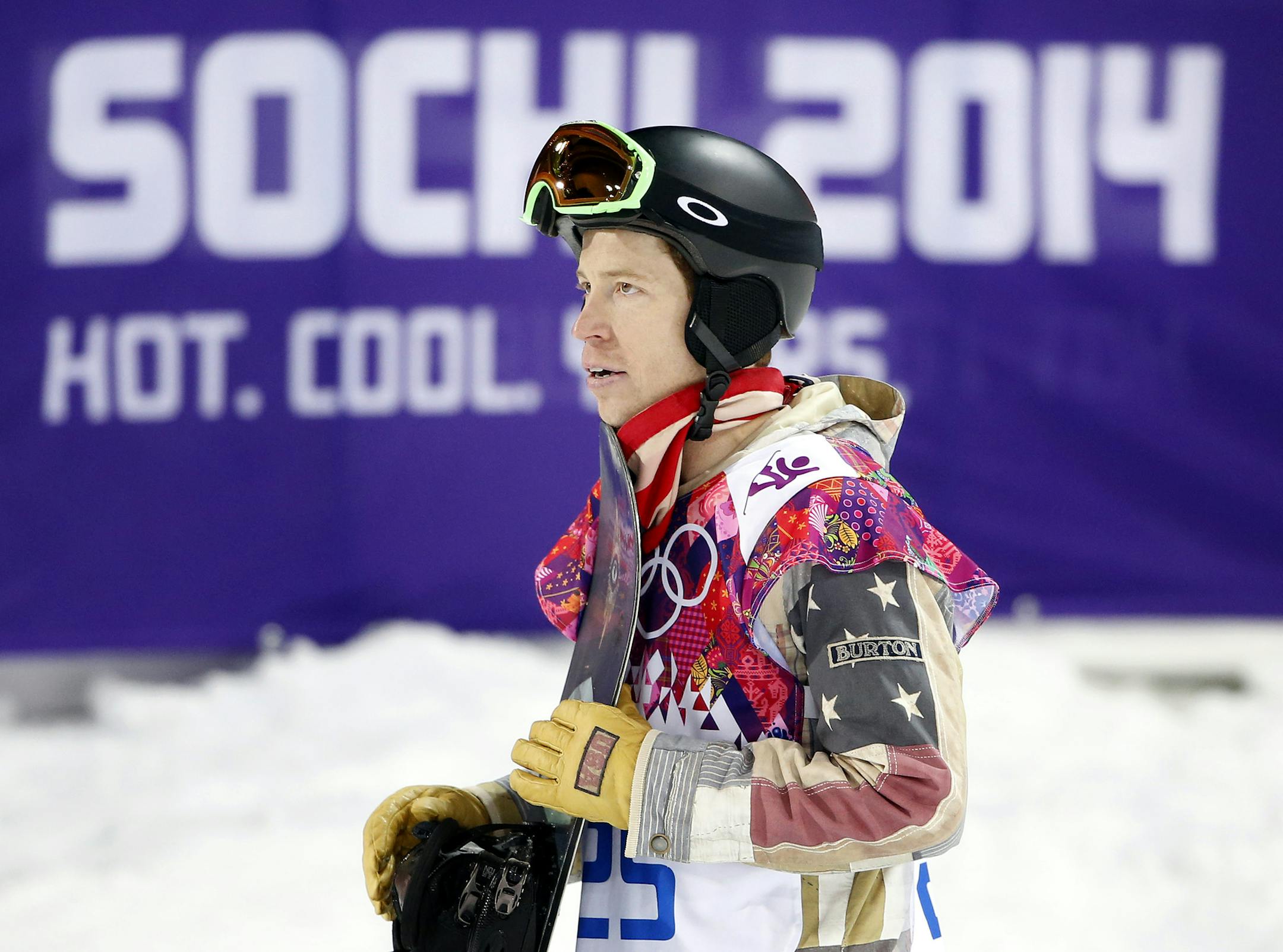 Shaun White waited to hear his score after his final run. Shaun White (Carlsbad, Calif.) placed fourth in the men's snowboard halfpipe Tuesday evening at the Sanki Sliding Center in Sochi's Mountain Cluster. After falling on his first run, White scored a 90.25 on his second, but it wash's enough to earn him a podium spot. The gold medal went to Switzerland's Iouri Podladtchikov, who received a 94.75. Japan took the silver and bronze as Ayumu Hirano claimed the silver with a 93.50 and Taku Hirano