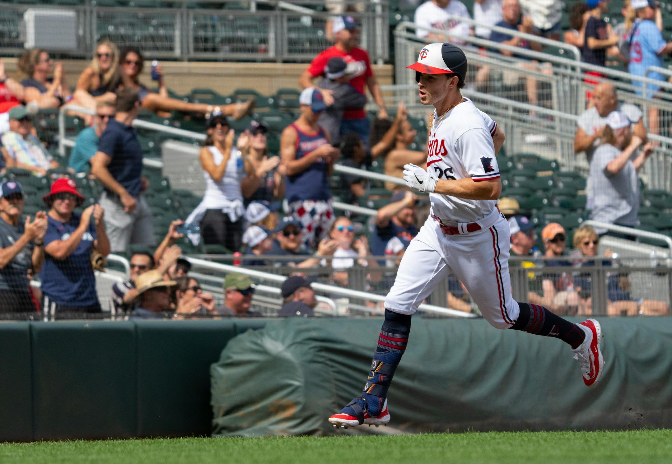 Minnesota Twins right fielder Max Kepler (26) celebrates after hitting a solo home run against the Detroit Tigers in the ninth inning.