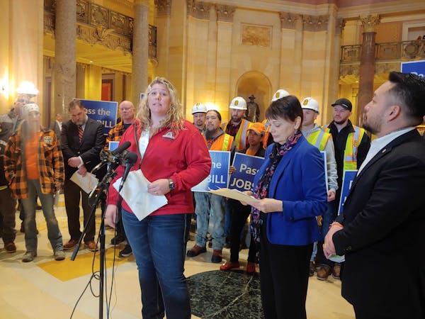 Carpenters union member Mandy Reese of Zumbrota called on senators to pass the infrastructure bill Thursday, saying it would create construction indus