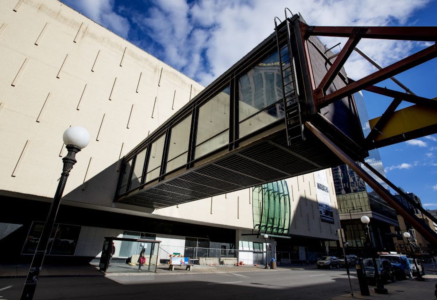 An unconnected skyway over Wabasha Street in St. Paul, MN. The Skyway has hung above pedestrians on Wabasha Street for more than a decade. Community groups, frustrated by the eyesore, have pushed for its removal for years. Their wishes will finally be answered.