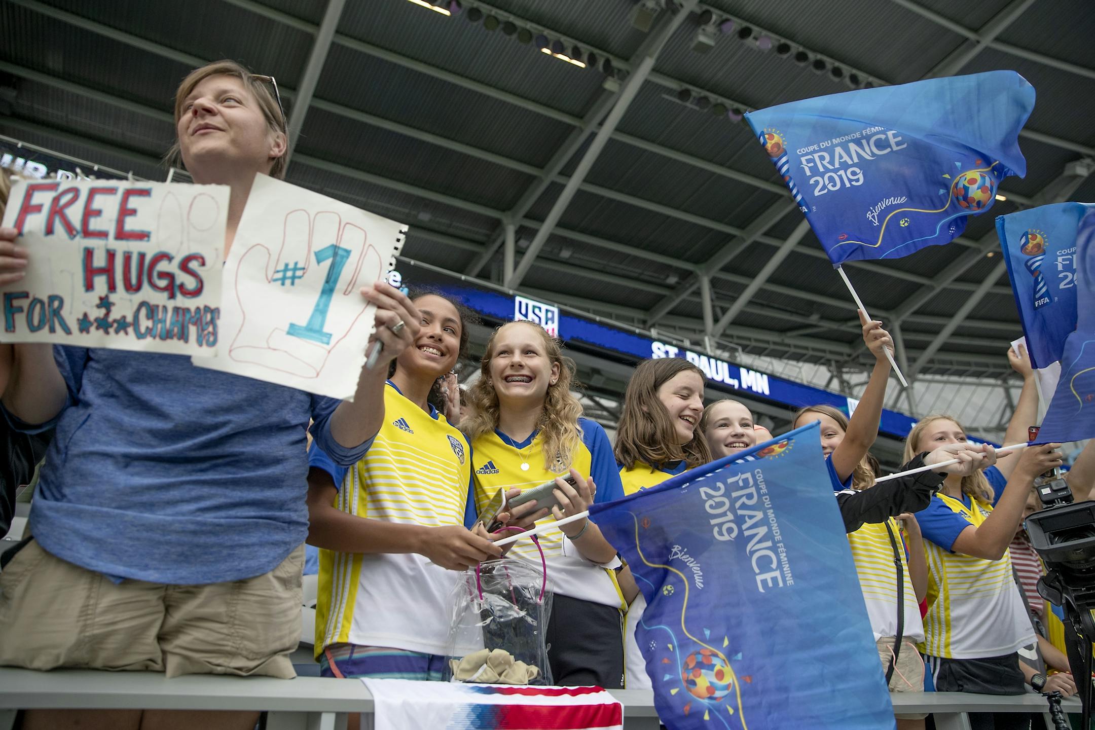 Young Minnesota fans cheered on the U.S. women's national team after an open practice at Allianz Field, Monday, September 1, 2019 in St. Paul, MN. They will play a friendly game against Portugal on Tuesday.